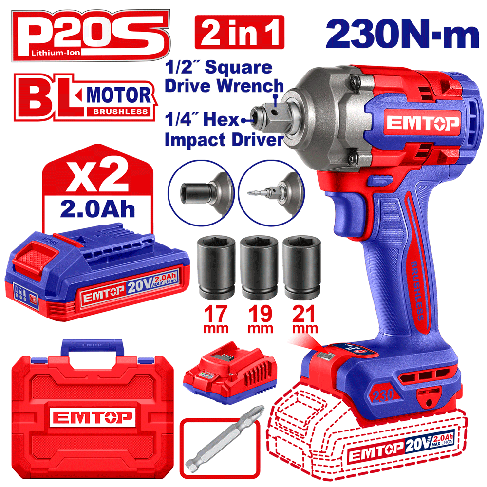 Visseuse à chocs 285Nm 1/4\" 20V EMTOP
