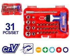 Jeu de 31 tournevis cliquet poignée en T EMTOP EBST03102