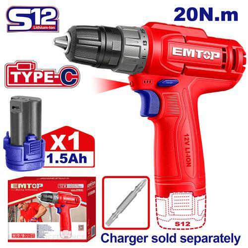 Visseuse 20Nm Type-C 12V + 1 batterie 1,5Ah EMTOP