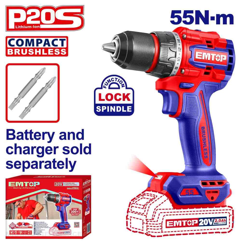 Perceuse à percussion Brushless 20V 55Nm EMTOP