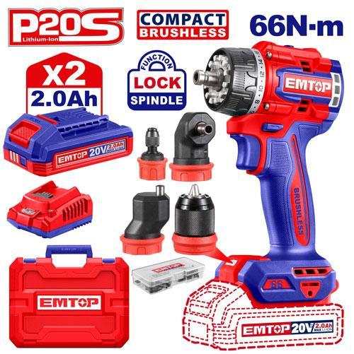 Perceuse-visseuse multi-mandrin Brushless 20V 66Nm EMTOP