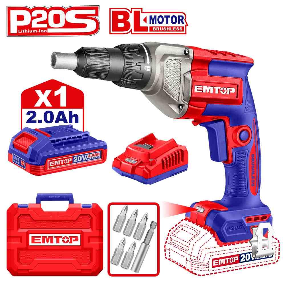 Visseuse placo Brushless 20V 1B 2Ah EMTOP