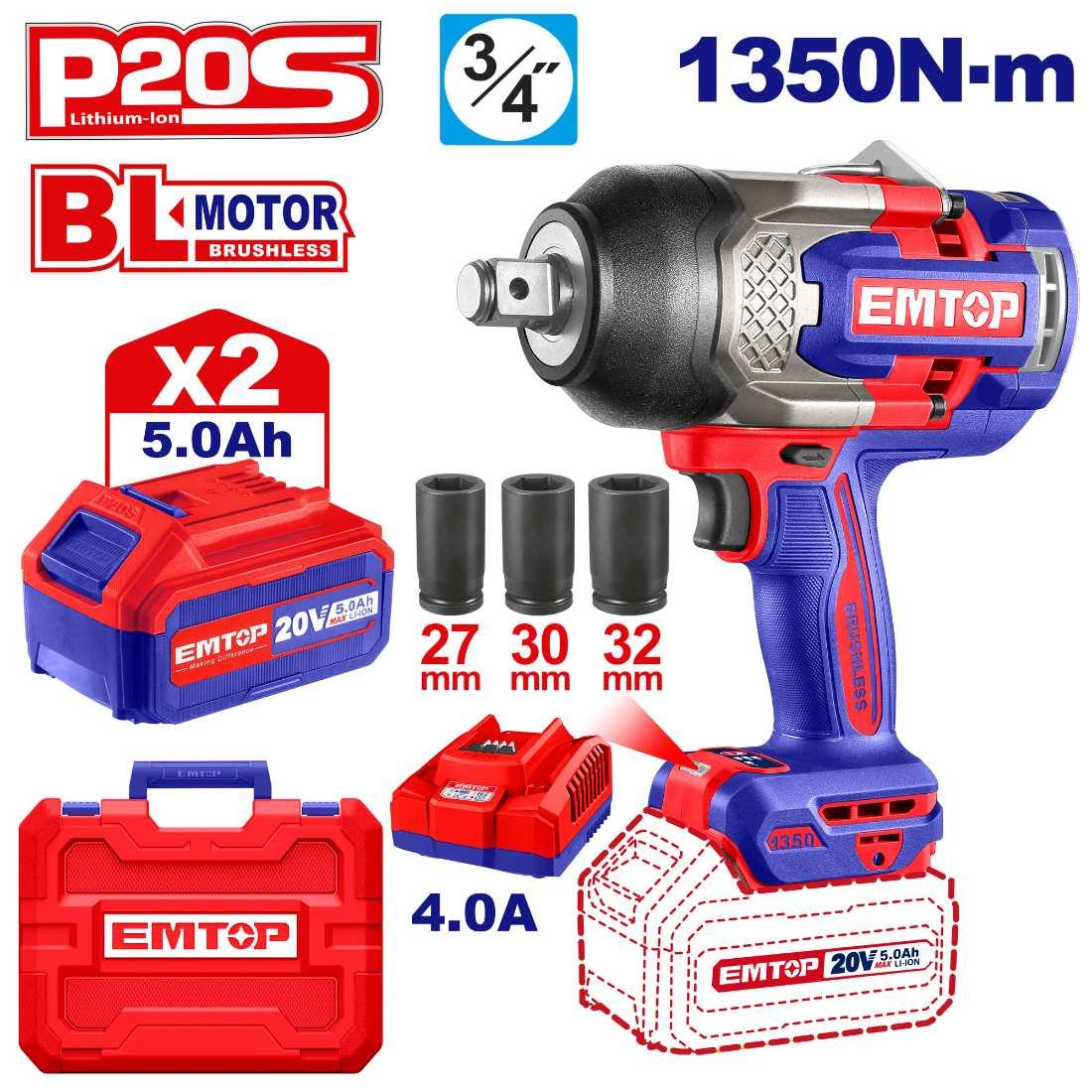 Clé à choc 20V 3/4\" 1350Nm 2B EMTOP