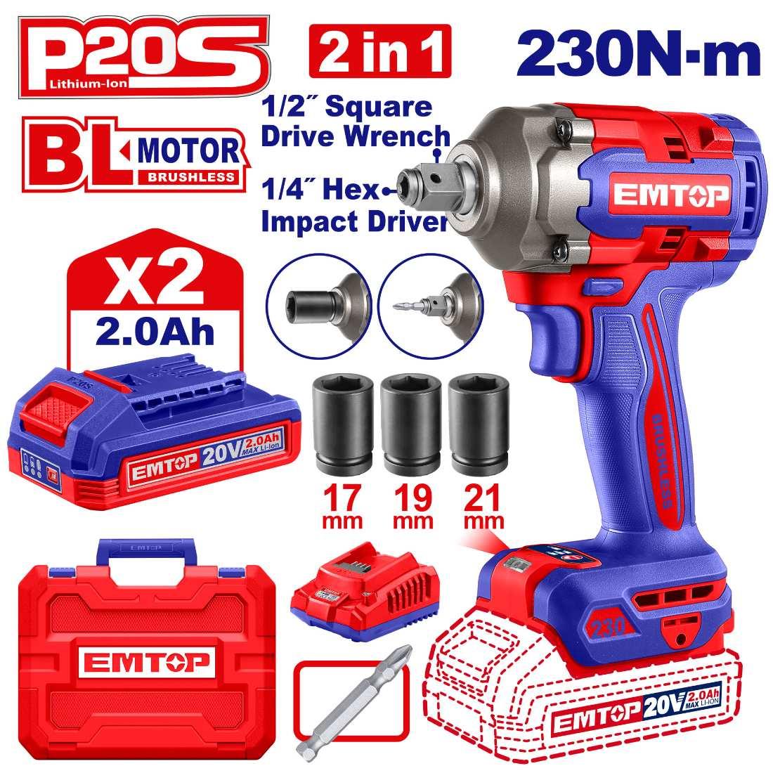 Visseuse à chocs 20V Brushless 2B 2Ah EMTOP