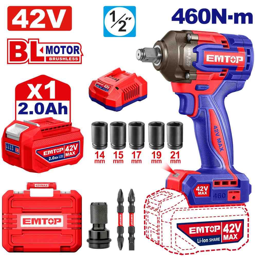 Clé à choc 42V Brushless 1/2\" 460Nm EMTOP
