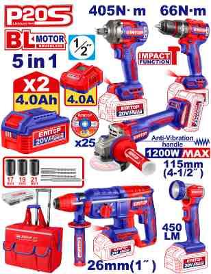 Kit 5 outils électroportatifs 20V EMTOP