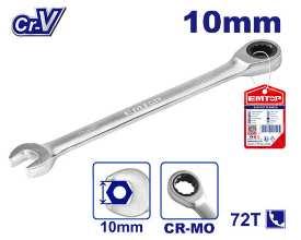 Clé mixte à cliquet tête fixe 10 mm EMTOP