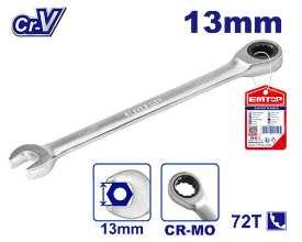 Clé mixte à cliquet tête fixe 13 mm EMTOP