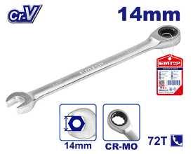 Clé mixte à cliquet tête fixe 14 mm EMTOP