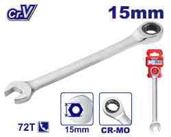 Clé mixte à cliquet tête fixe 15 mm EMTOP