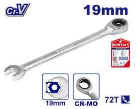 Clé mixte à cliquet tête fixe 19 mm EMTOP