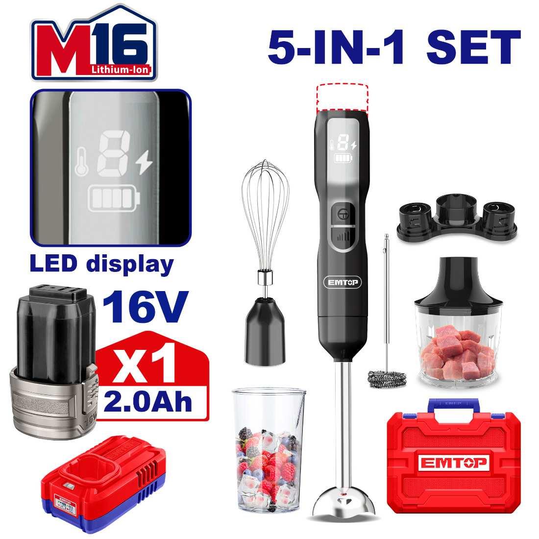 Batteur et mixeur 5 en 1 16V EMTOP EFN056K