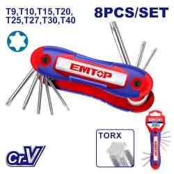 Jeu de 8 clés Torx (poche) EMTOP