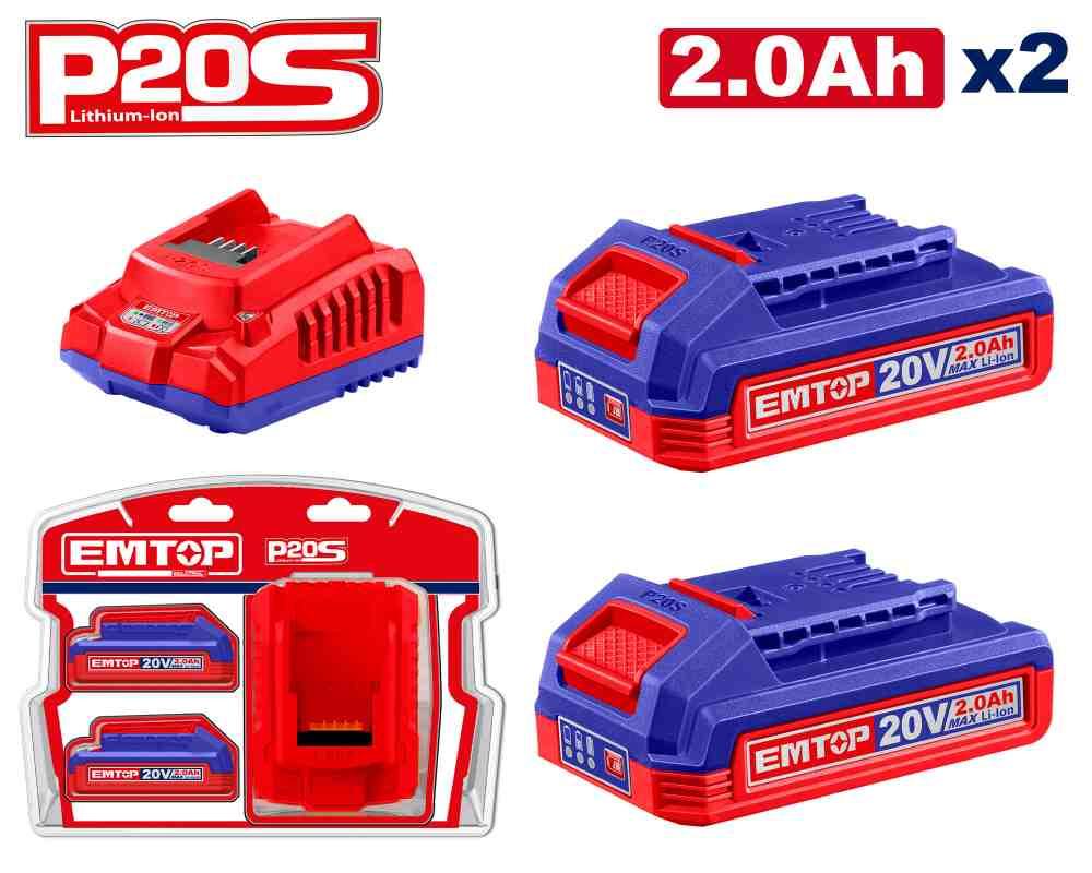 Lot de 2 batteries 2Ah + chargeur EMTOP