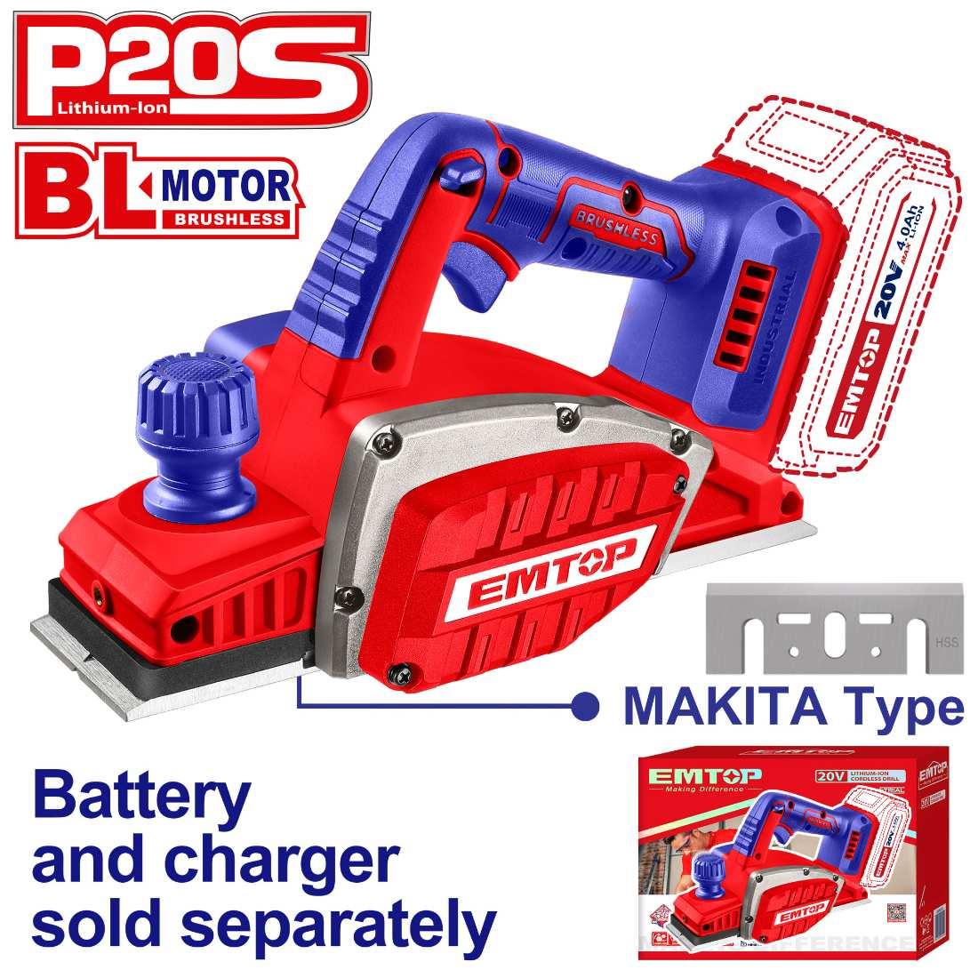 Rabot à bois 20V brushless EMTOP ELCR20401