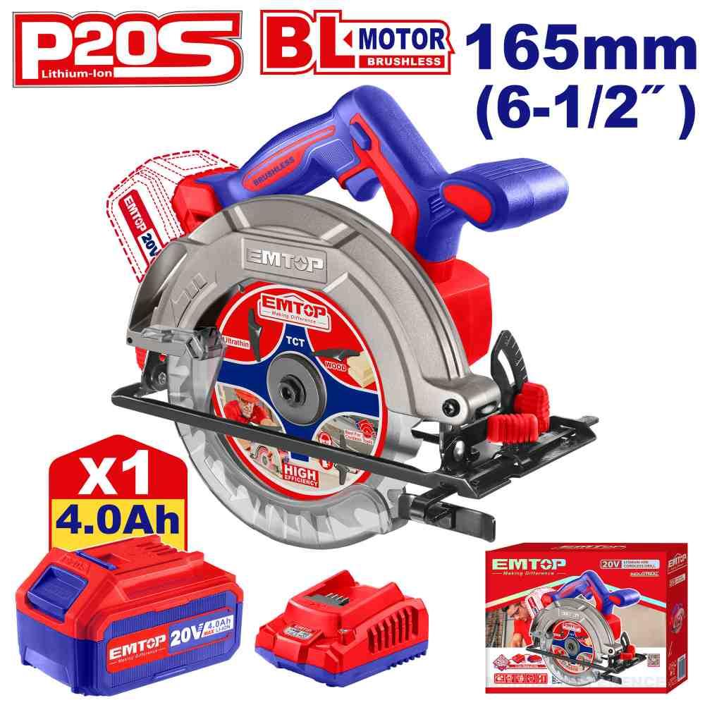 Scie circulaire 165mm 20V 1B 4Ah EMTOP ELCS16521