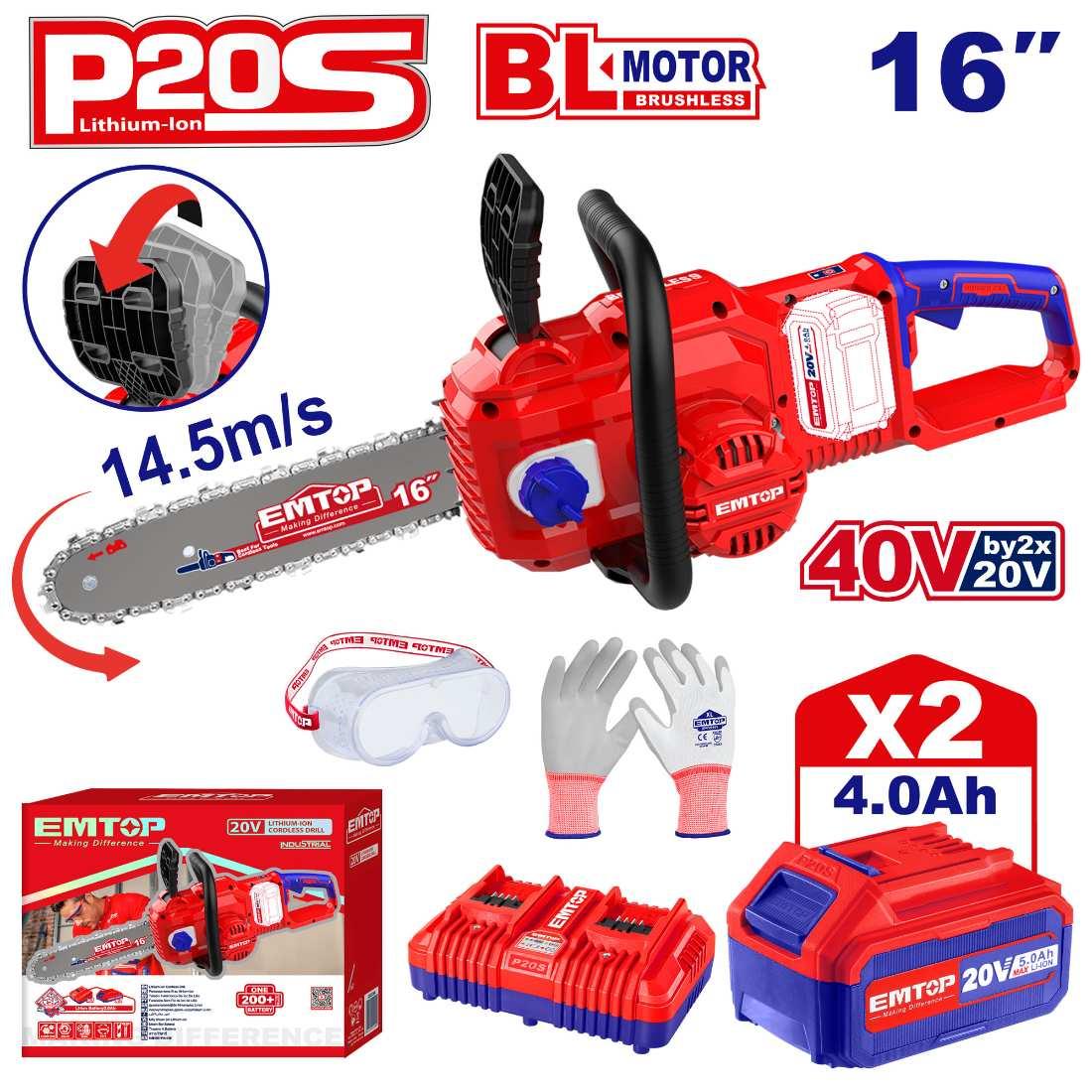 Tronçonneuse à chaîne 40V 2B 4Ah 16cm EMTOP