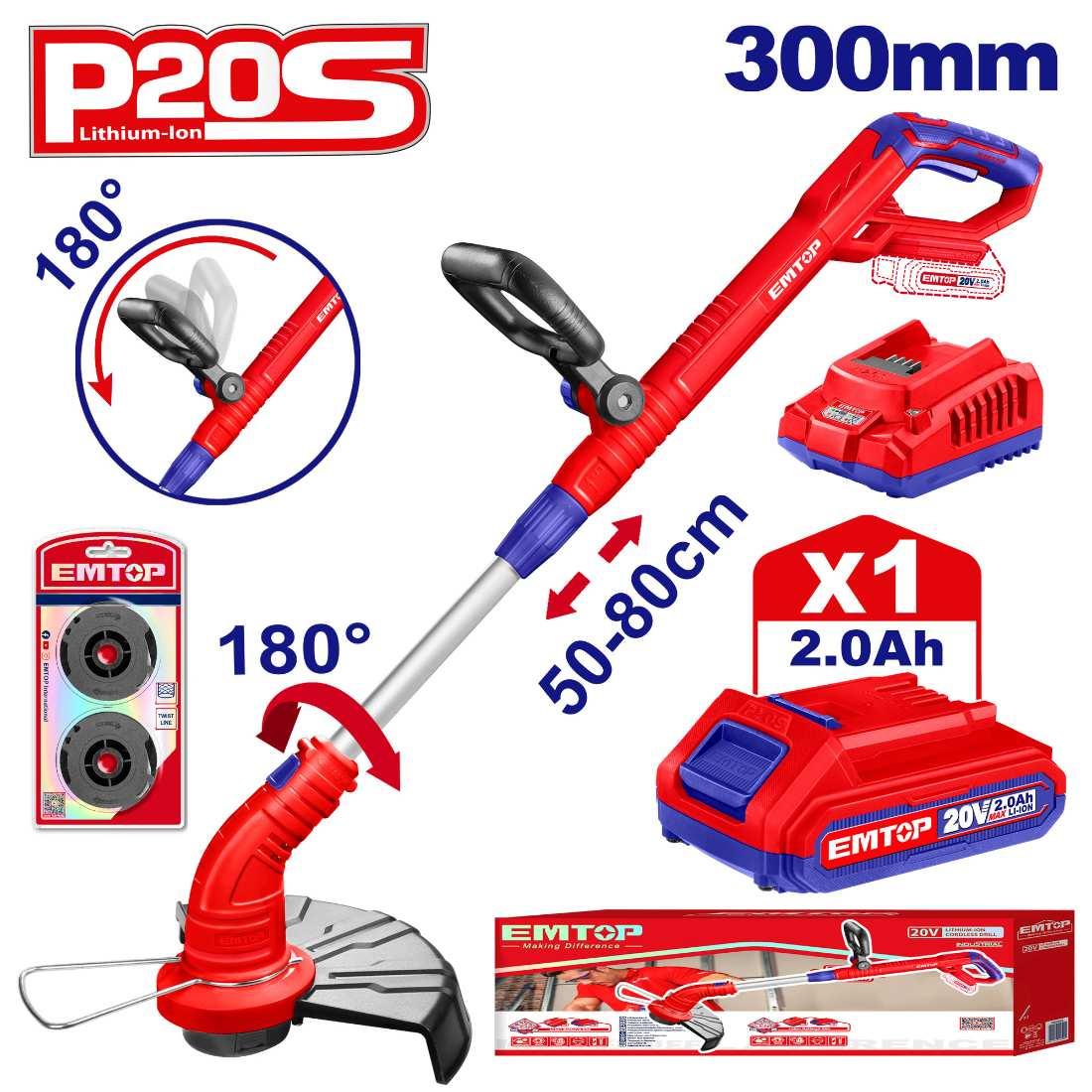 Coupe-herbe 20V 300mm + batterie 2Ah EMTOP