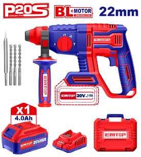 Perforateur SDS+ 20V 1B 4Ah 22mm Brushless + accessoires EMTOP