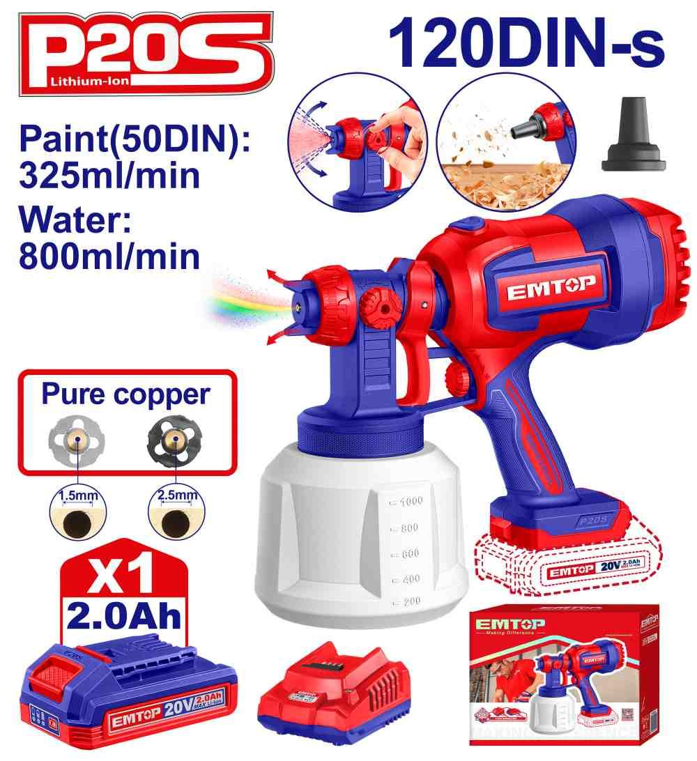Pistolet à peinture 20V 800 ml 1B 2Ah EMTOP