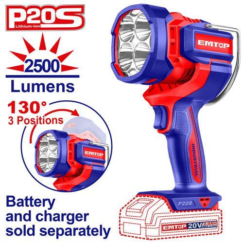 Torche LED 20V 2500 lumens 22,5W EMTOP ELWLI20885