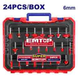 Coffret 24 fraises 6mm défonceuse EMTOP ERRT24062
