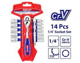 Jeu 14 douilles 1/4\" avec cliquet EMTOP