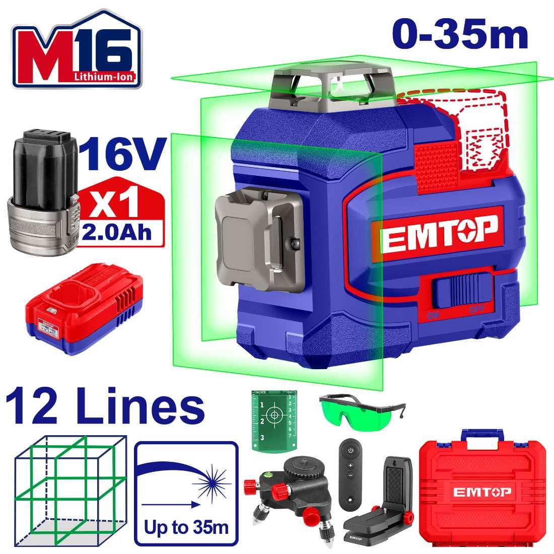 Laser 12 lignes 16V vert 35m EMTOP ESLE12301