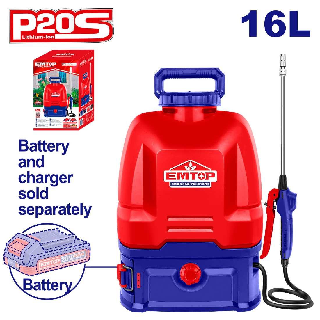 Pulvérisateur à dos 16L 5bar (sans batterie) EMTOP