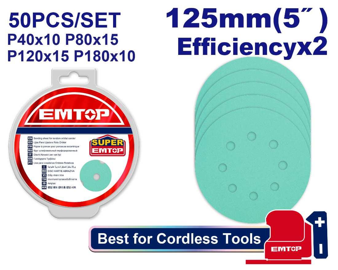 Feuilles abrasives ponceuse 125mm EMTOP ESPR125050