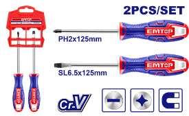 Jeu de 2 tournevis fente6,5 + PH2 125mm EMTOP ESST0202