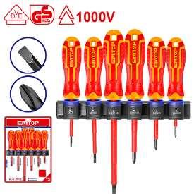 Jeu de 6 tournevis isolés fente/cruciforme EMTOP