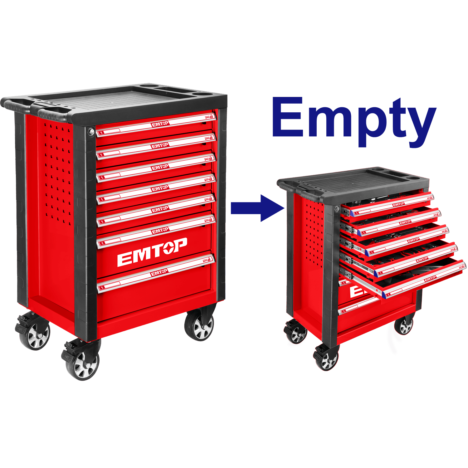 Servante à outils 7 tiroirs 356 pièces EMTOP