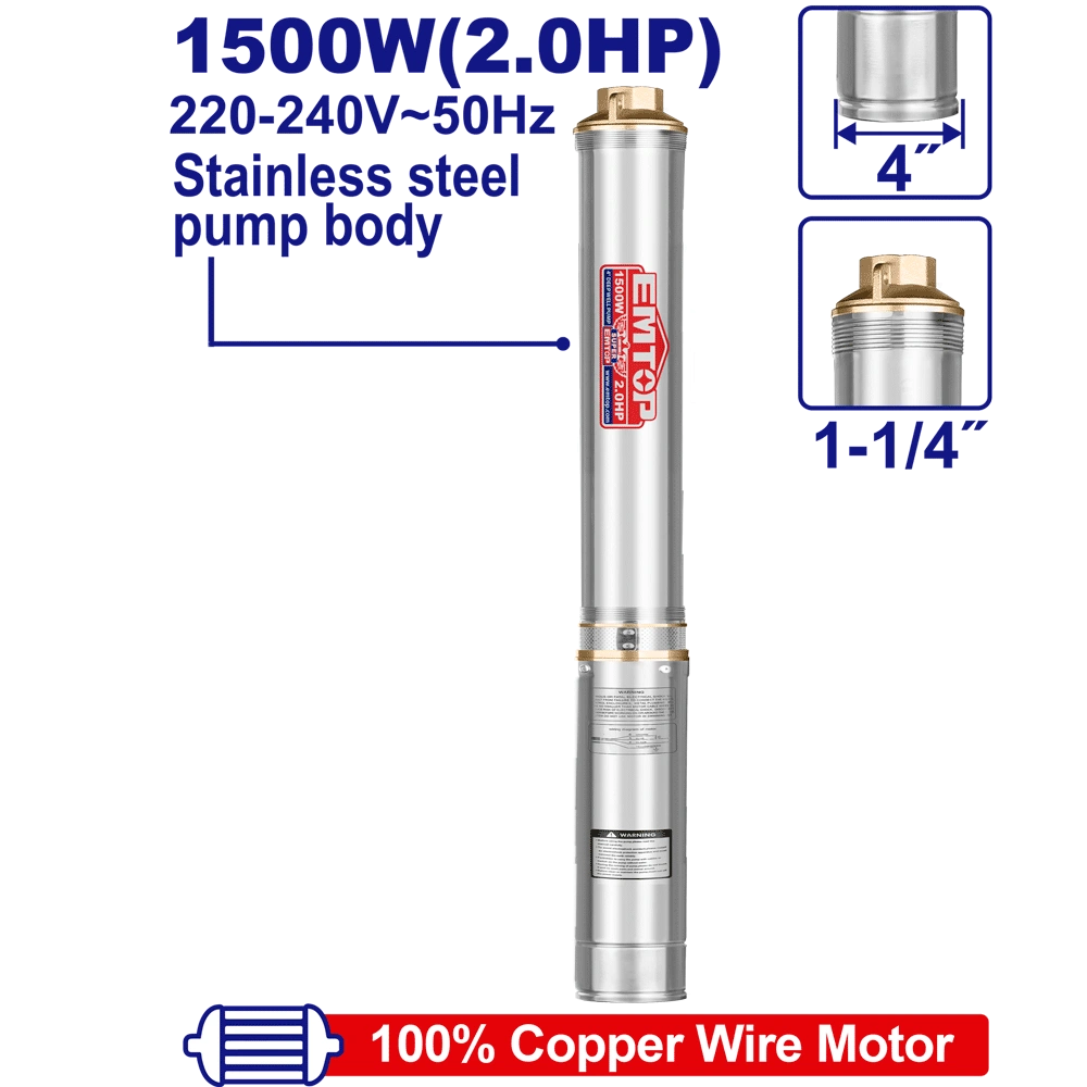 Pompe immergée 4\" 2HP H135m 220V EMTOP