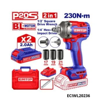 Clé à choc 20V 2B 4Ah 550Nm 1/2\" EMTOP